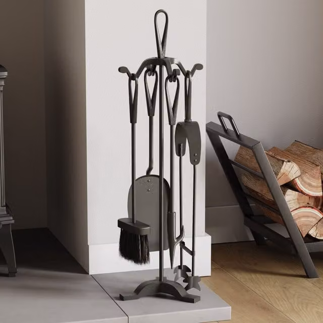 Home Discount Fire Vida 5 Piece Buxton Companion Set Fireplace Tools in Black