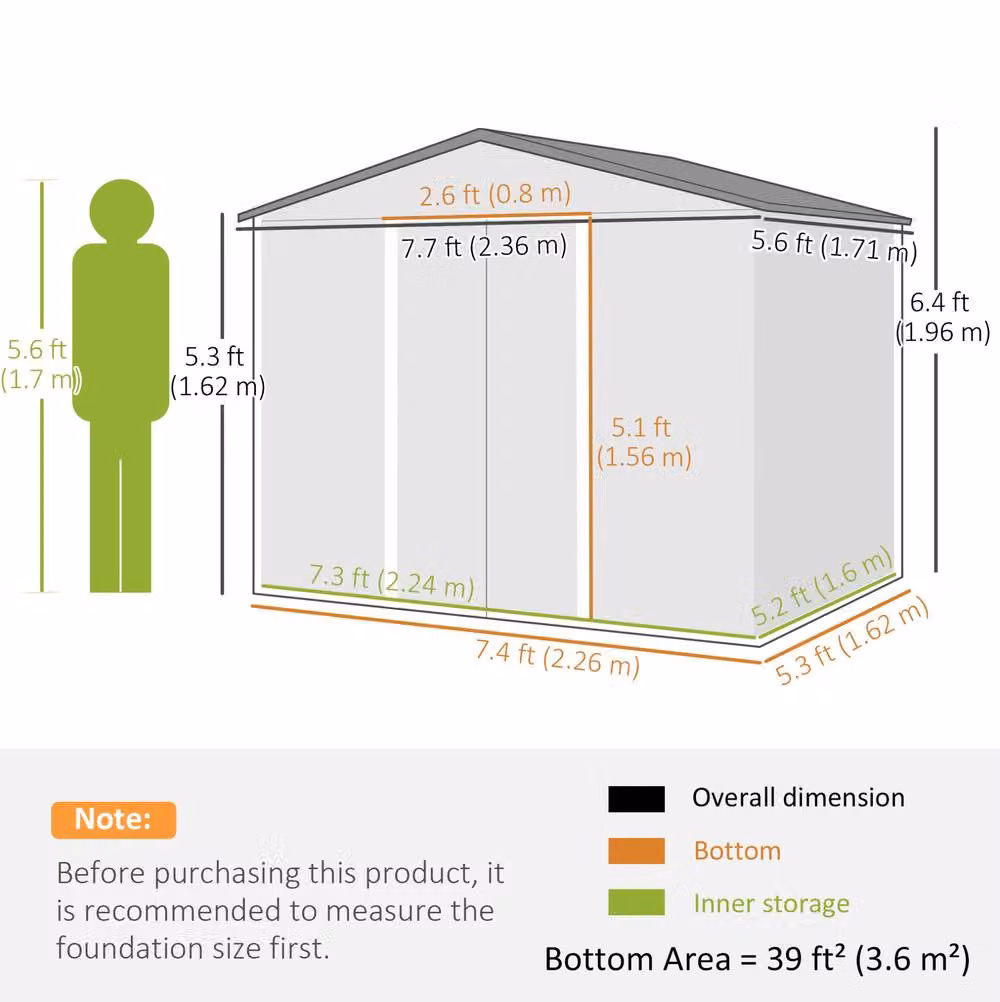 STILVORA Brown Galvanised Steel Garden Shed with Double Doors, Side Vent and Gable Roof, W/D/H: 226 x 226 x 196 cm – 4