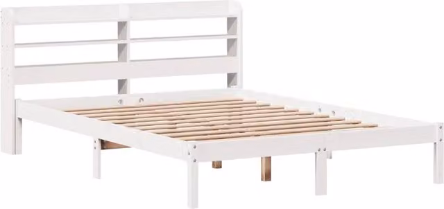 Berkfield Home Beautiful Solid Wood Pine Bed Frame in White, W/D/H: 140 x 200 cm
