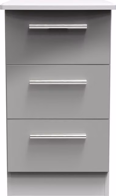 Knightsbridge Ready Assembled 3 Drawer Bedside Cabinet in Grey Gloss