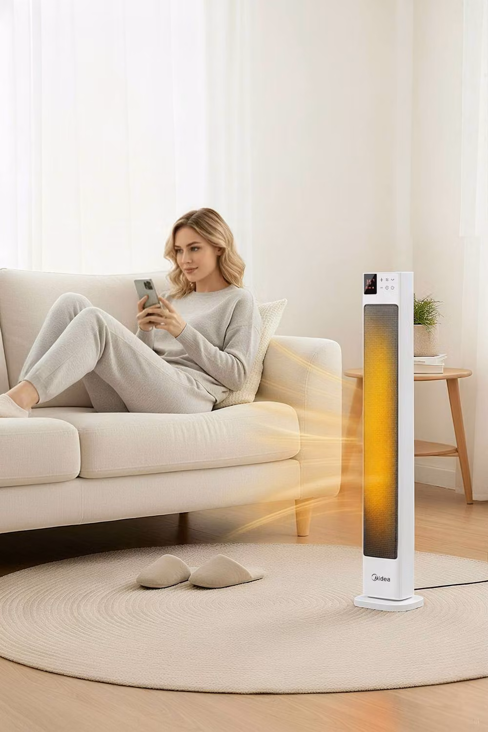 Midea 2KW PTC Ceramic Tower Heater with Remote Control and Oscillation, White – 2