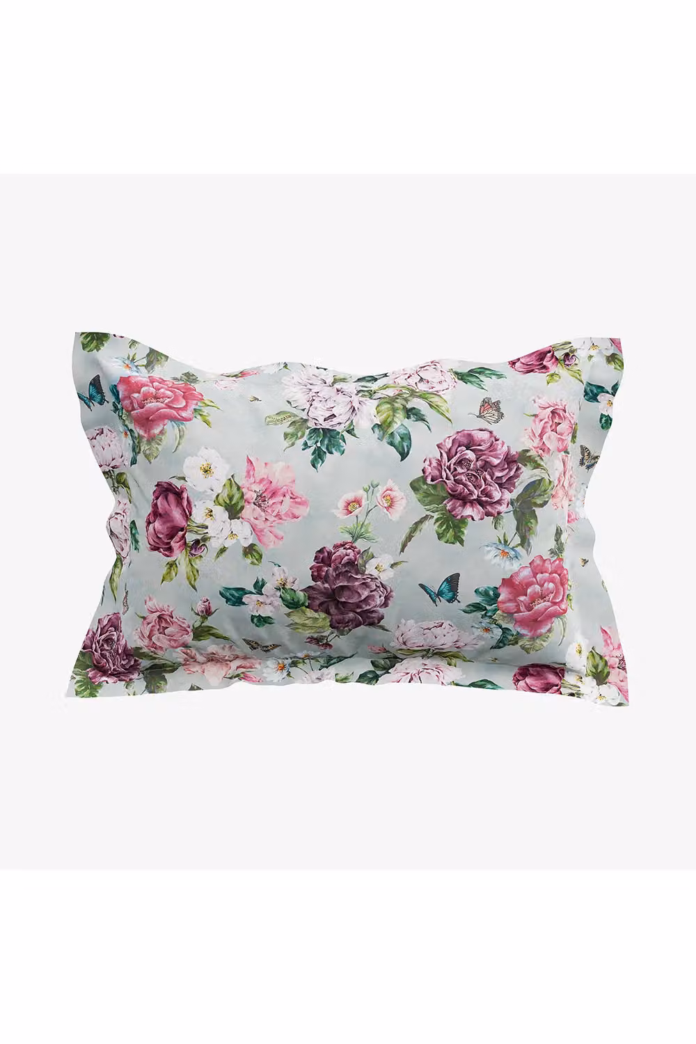 Sanderson Summer Peony Floral Cotton Percale Double Duvet Cover and Pillowcase Set, Blue Multicolour, W: 140 cm, L: 200 cm – 2