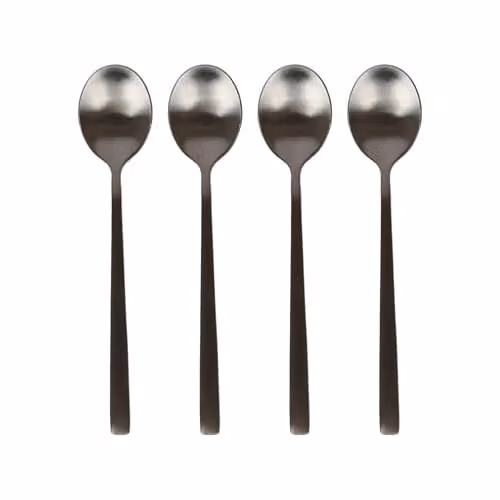 Argon Tableware Matte Black Stainless Steel Teaspoons, Pack of 4