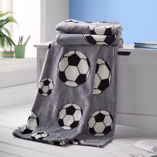 Catherine Lansfield Kids Football Fleece Throw, Grey, W: 120 cm, L: 150 cm
