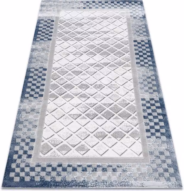 VALS Modern Diamond Pattern Rectangular Rug in Grey, W: 200 cm, D: 100 cm