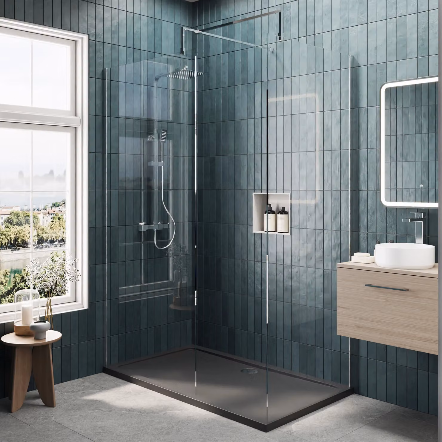 Balterley 8mm Glass Walk-In Wetroom Screen and Slate Grey Tray, Silver and Grey, W: 1400 mm, D: 800 mm – 2