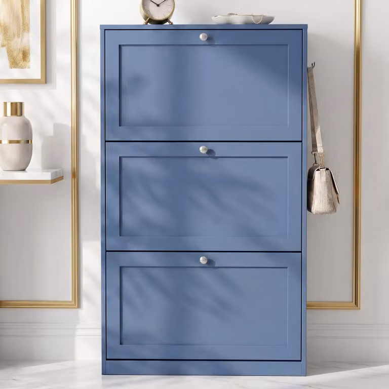 Shaker 3 Drawer Slim Shoe Cabinet Hallway Storage Unit in Blue