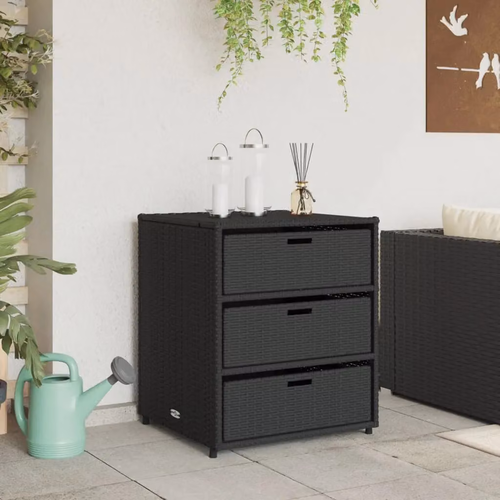 Berkfield Home Black Poly Rattan Garden Storage Cabinet W/D/H: 55 x 59 x 69 cm – 3