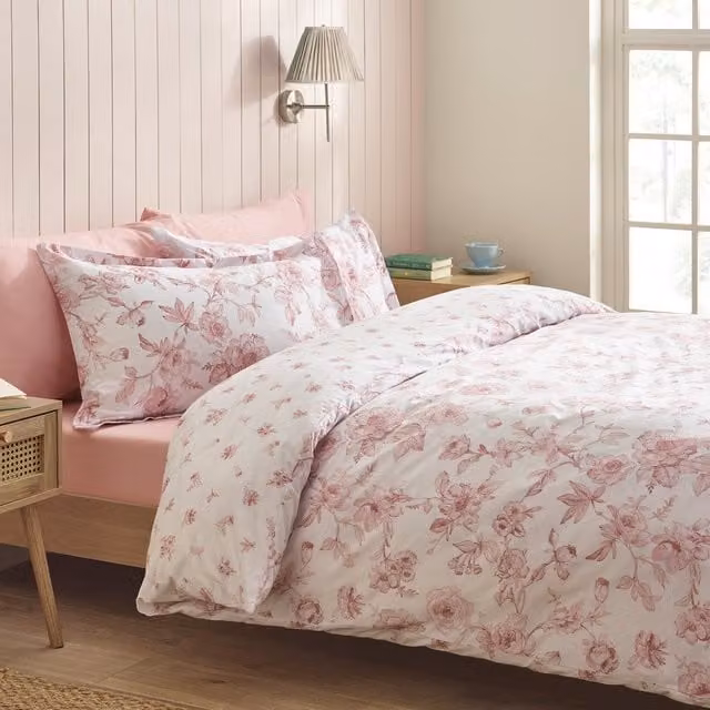 Catherine Lansfield Mirabelle Floral Reversible Duvet Cover and Pillowcase Set, Pink – 1