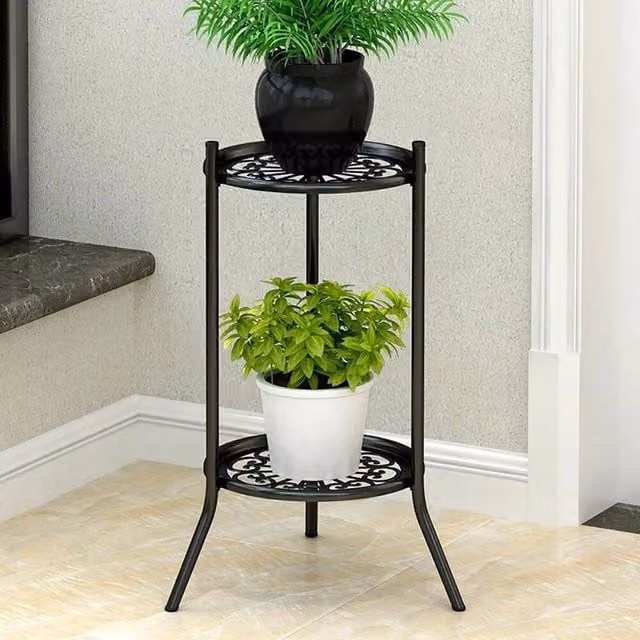 Kelvenix 2 Potted Metal Indoor Plant Stand in Black, H 50 cm x W 24 cm x D 24 cm
