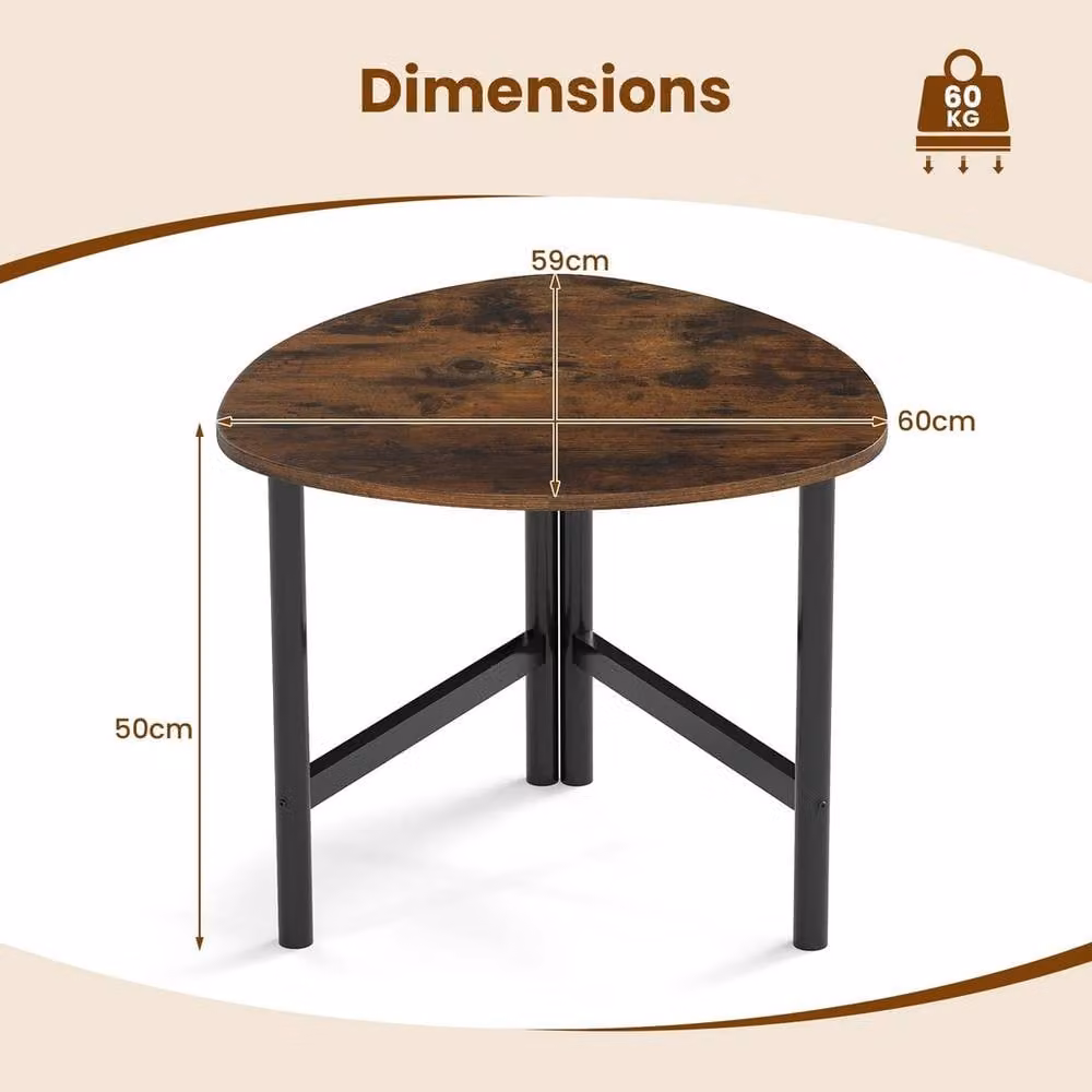 FORGEVIO Industrial Round Coffee Table in Brown with Metal and Wood Construction – 2