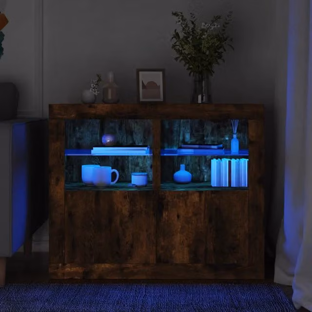 Berkfield Home Set of 2 Modern Side Cabinets with Integrated LED Lighting in Smoked Oak Brown