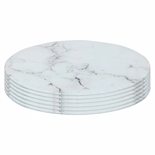 Harbour Housewares Set of 6 Round Glass Placemats in White Marble Effect, Diameter: 30 cm – 1