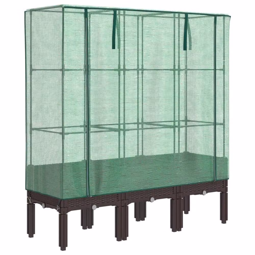 Berkfield Home Raised Bed with Greenhouse Cover in Brown Rattan Look, W/D/H: 120 x 40 x 140 cm – 2