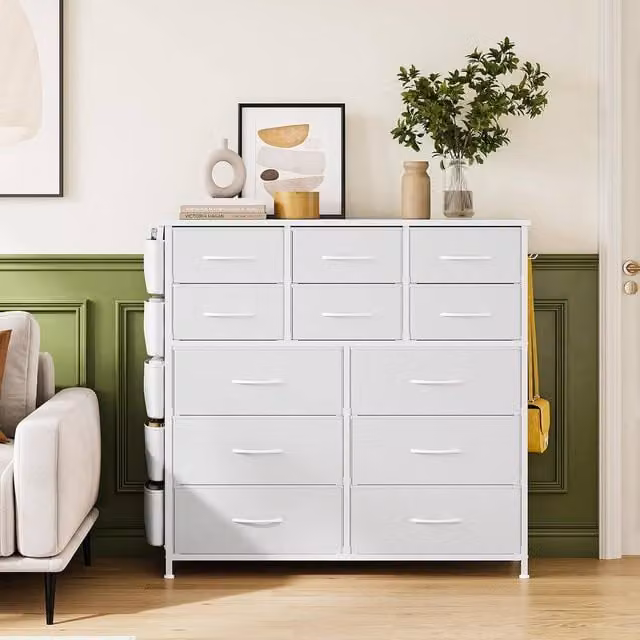 London Boutique 12-Drawer Chest of Drawers and Storage Cabinet in White