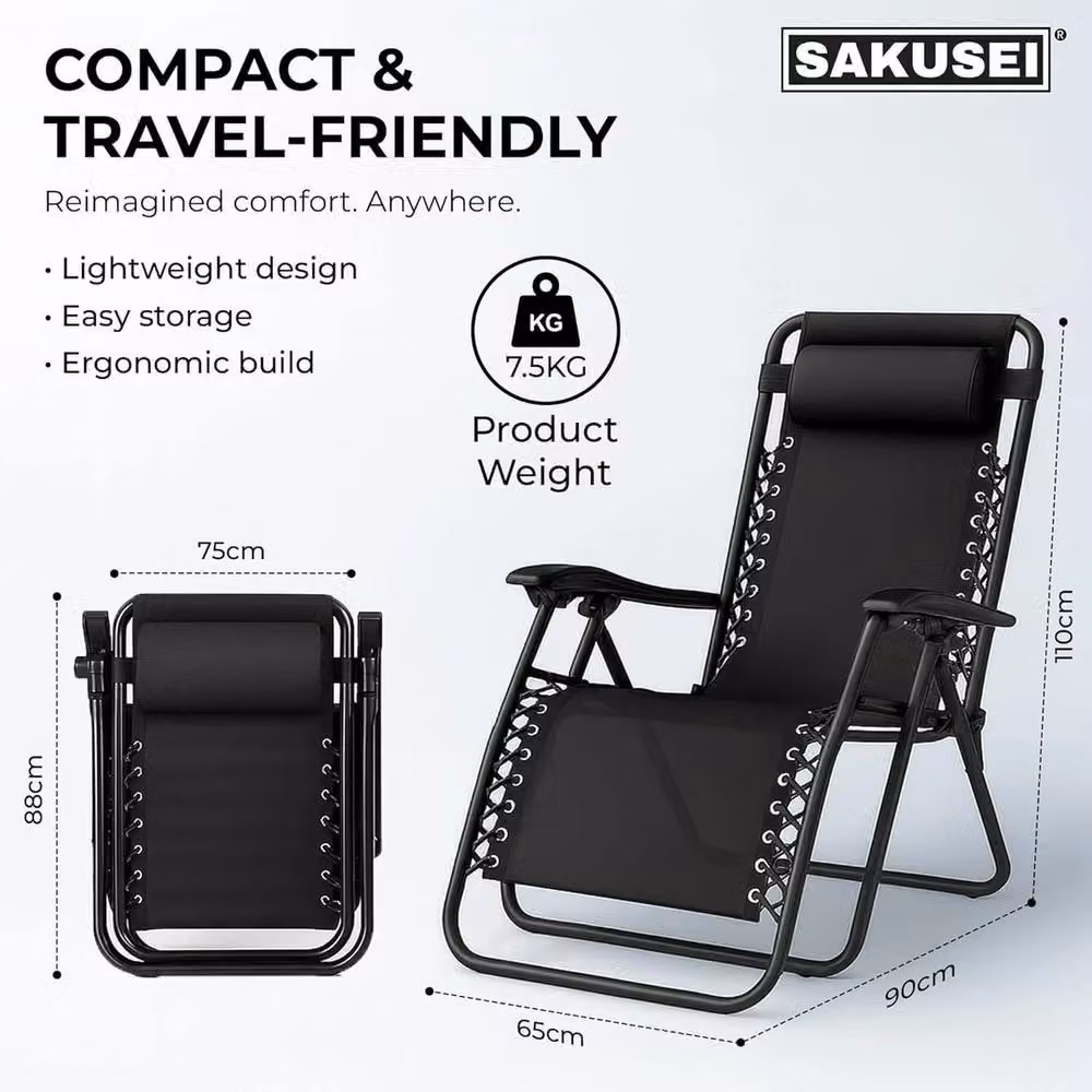 NESTLUNE Singer Zero Gravity Garden Chair with Cup Holder and Headrest, Black – 2