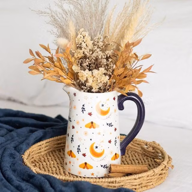 Uniqueful Autumn Magic Harvest Moon Floral Ceramic Flower Jug in White, Gold and Multicolour – 1
