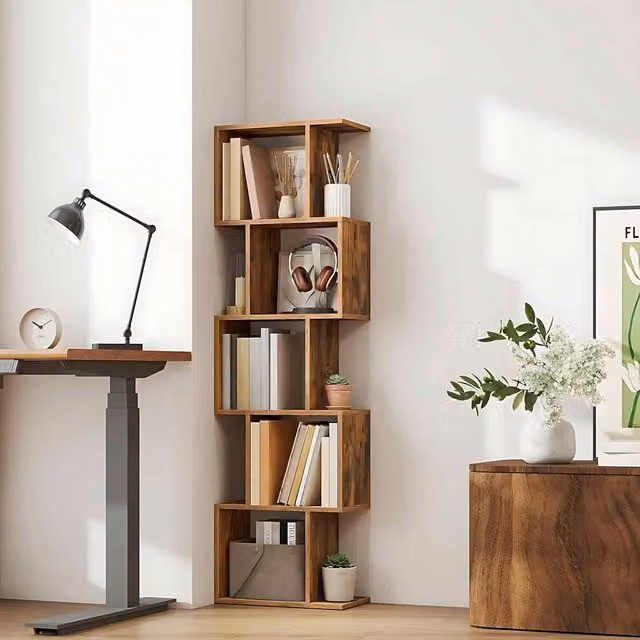 The Bazaarist 6 Tier Rustic Brown Open Shelf Room Divider Bookcase
