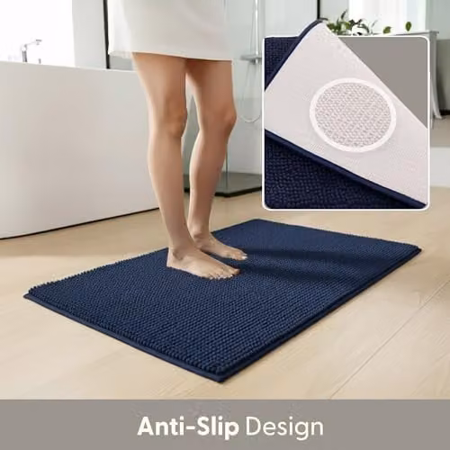 Keplin Non-Slip Microfibre Chenille Bath and Toilet Mat, Blue, W: 50 cm, D: 80 cm – 12