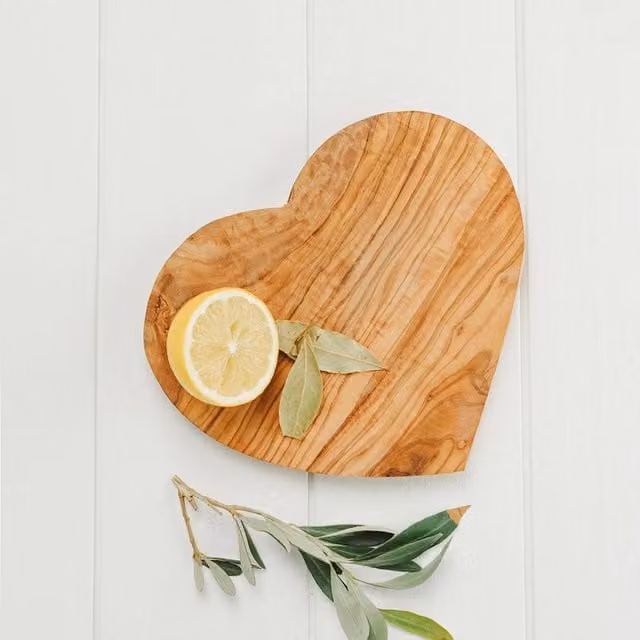 Selbrae House Heart Shaped Olive Wood Board in Brown and Beige
