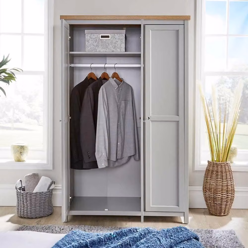 Home Source Avon 3 Door Wardrobe with Open Shelves in Matt Grey