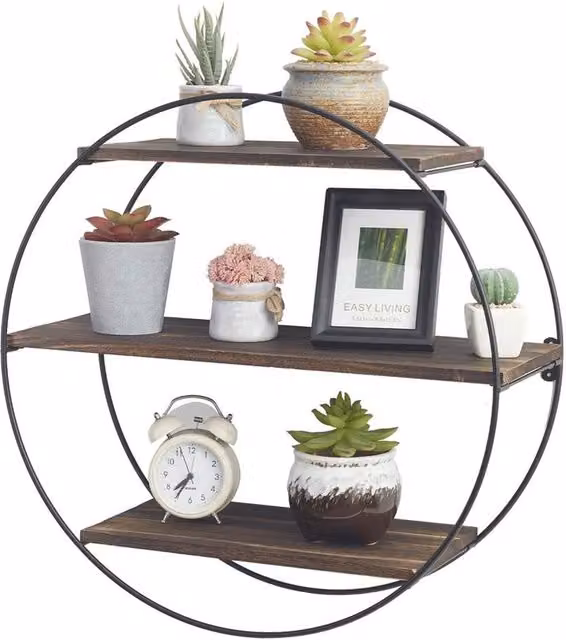NESTLUNE 3 Tier Floating Wood Wall Mounted Storage Shelves in Black, W/D/H: 100 x 100 x 100 cm – 1