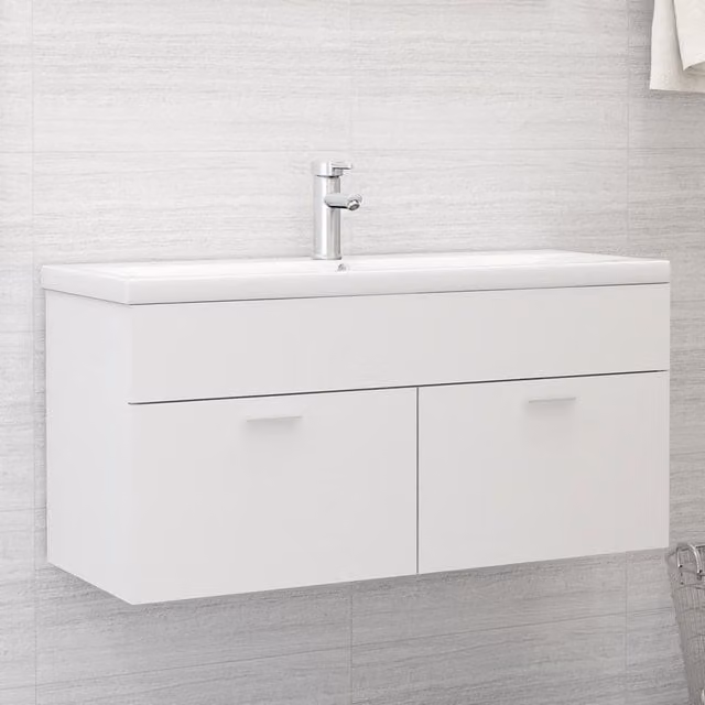 Berkfield Home White Modern Bathroom Sink Cabinet with Built-in Ceramic Basin and Internal Shelves