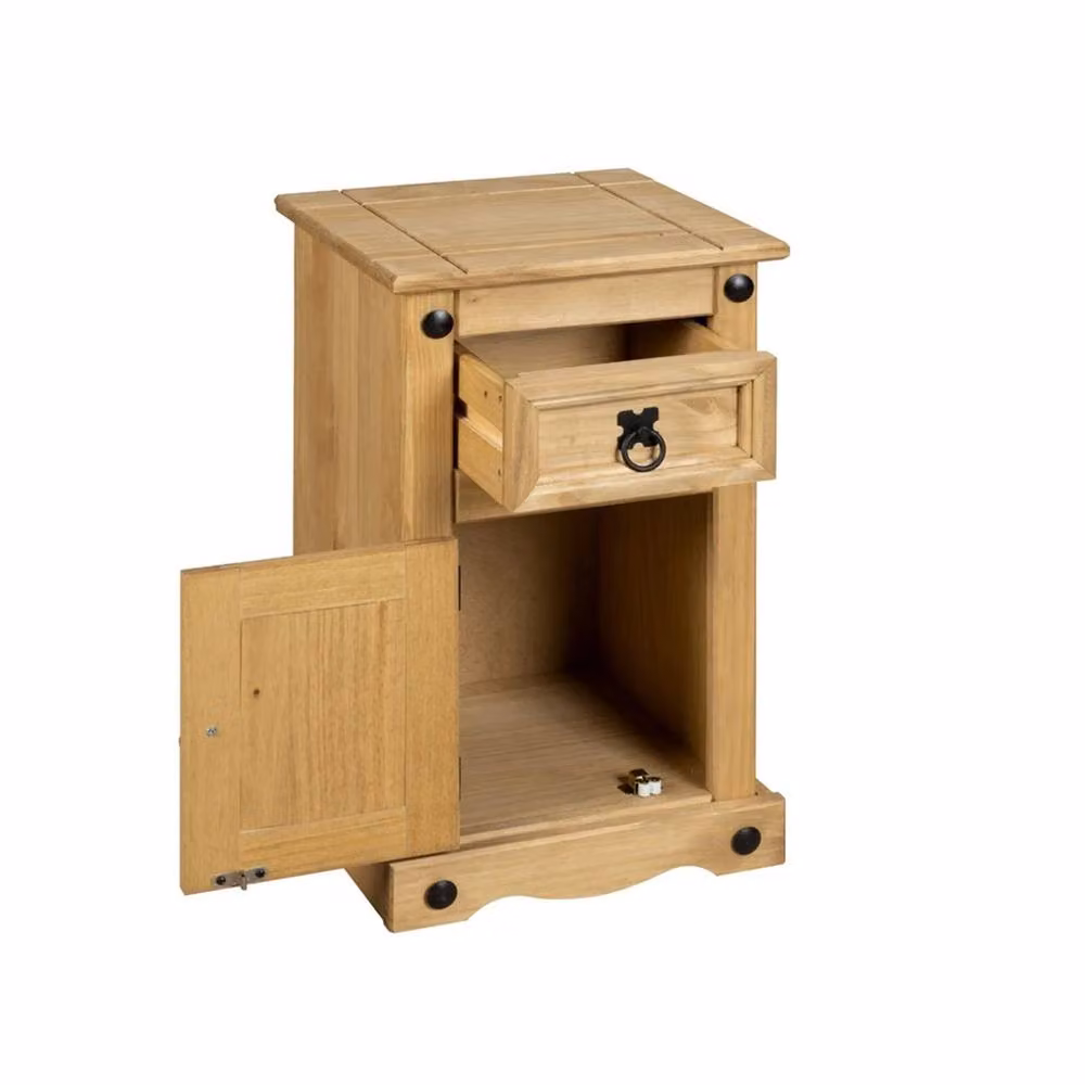 Nordara Rustic Pine Bedside Cabinet with 1 Door in Brown – 2