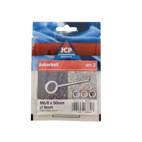 JCP Fixings Galvanised Steel Eye Bolts in Silver, 6 x 50 mm, Box of 10 – 2