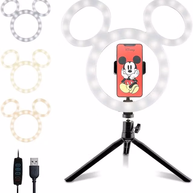 Disney Mickey Mouse LED Ring Light with Tripod and Phone Holder, Black
