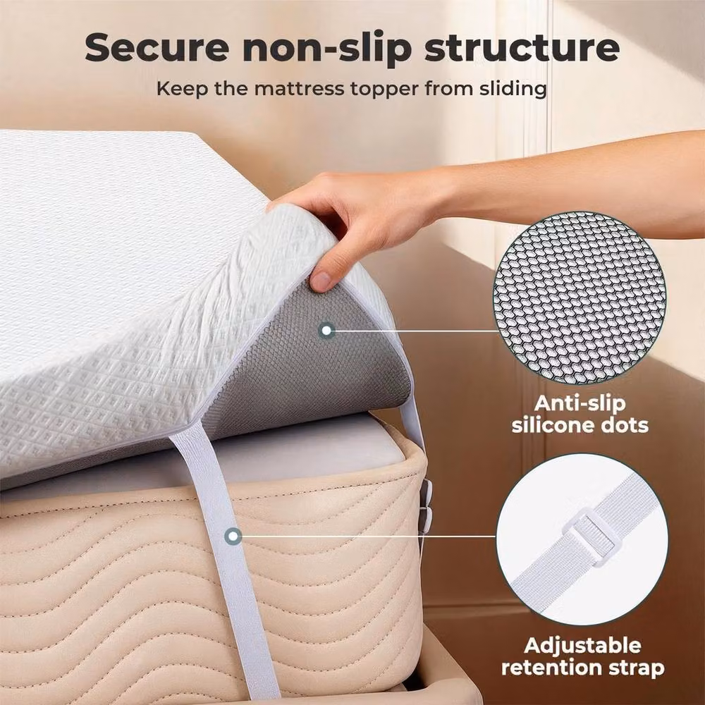 VOGREX King 4 Inch Cooling Memory Foam Non Slip Mattress Topper, White – 2