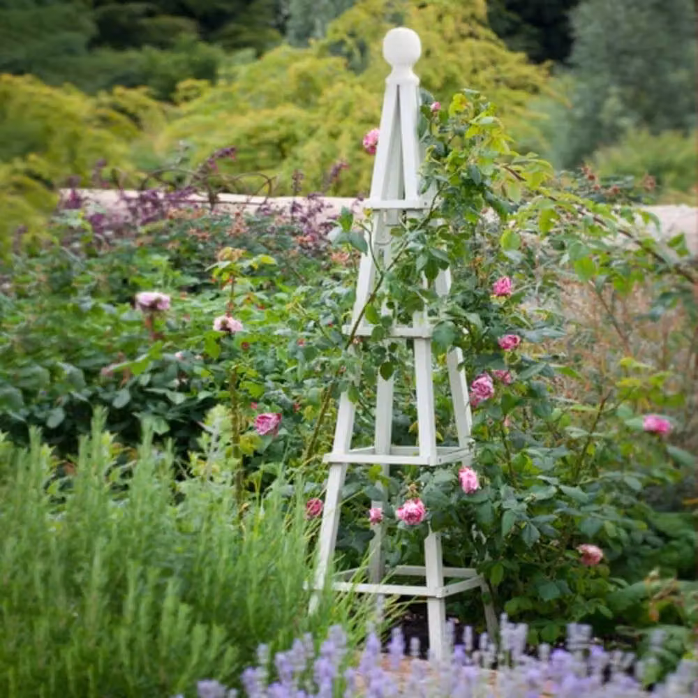 VOGREX White Wooden Garden Obelisk Pyramid Plant Support Climbing Trellis, H 190 cm x W 40 cm x D 40 cm – 2