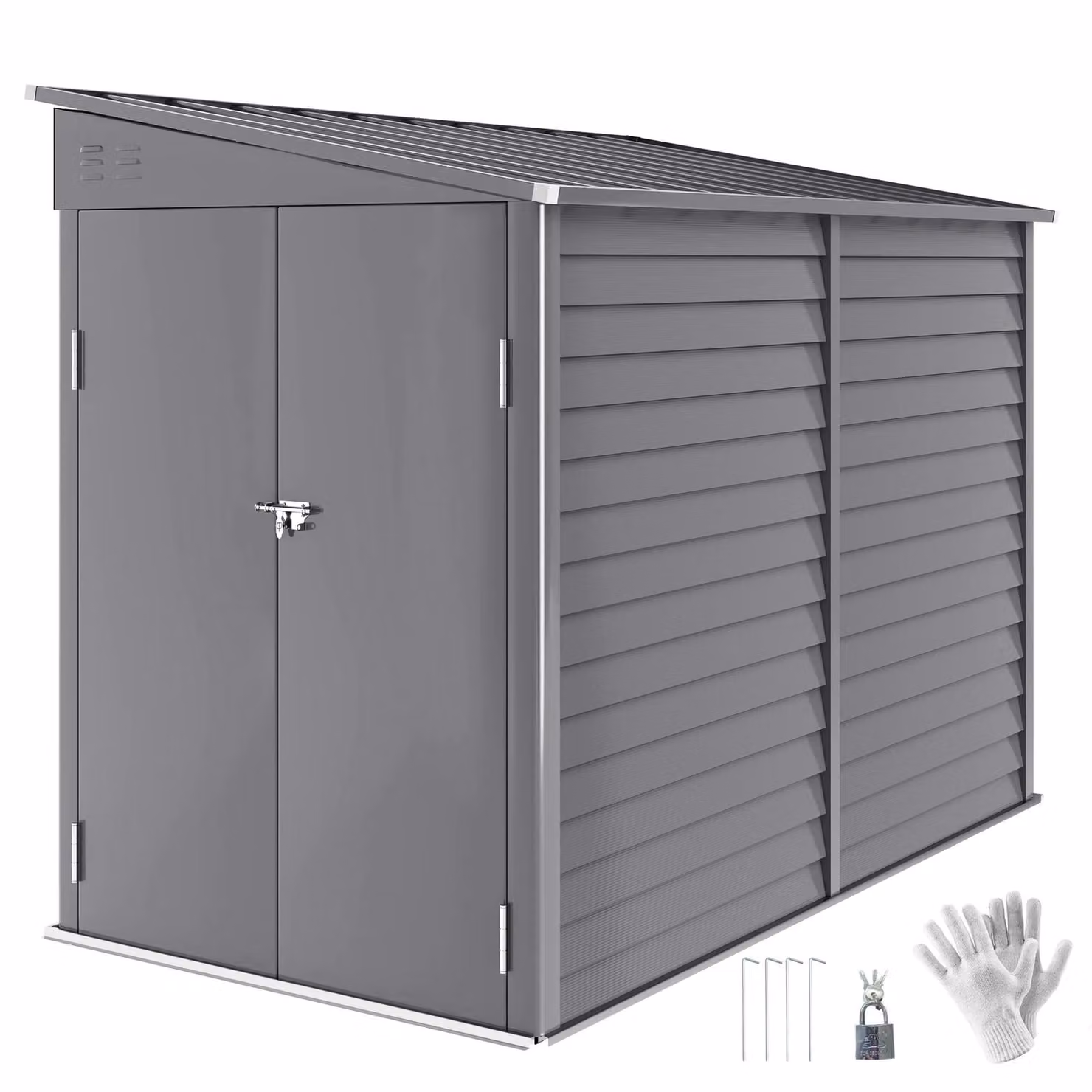 OUTSUNNY Grey Galvanised Metal Pent Garden Shed with Foundation Kit, W: 152.4 cm, D: 143.0 cm, H: 176.0 cm – 1