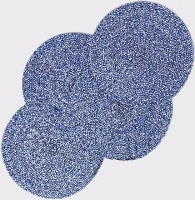 Homescapes Handwoven Round Placemats Set of 4 in Blue, Diameter: 40 cm