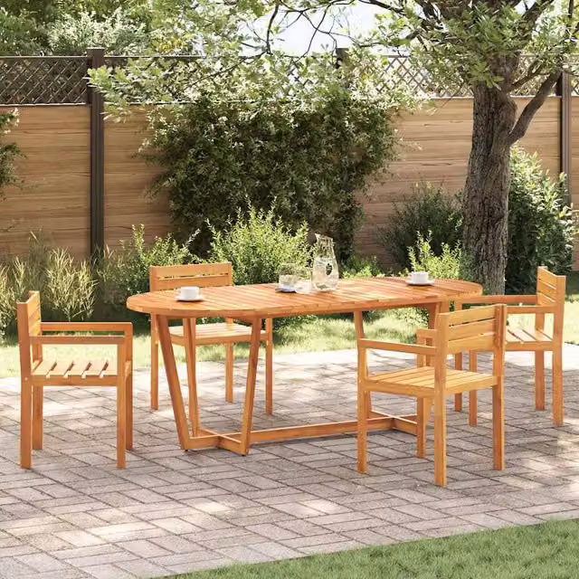 Berkfield Home Beautiful Oval Garden Dining Table in Brown Solid Oiled Acacia Wood, W/D/H: 200 x 90 x 75 cm