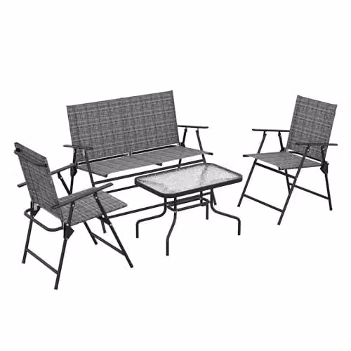 Outsunny 4 Piece Grey Patio Furniture Set with 2 Seater Sofa, Lounge Armchair and Coffee Table – 1