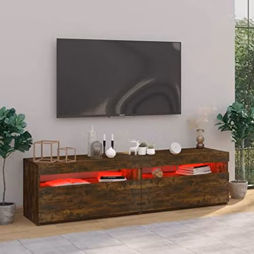 vidaXL Set of 2 Smoked Oak TV Cabinets with LED Lights, W/D/H: 75 x 35 x 40 cm – 2