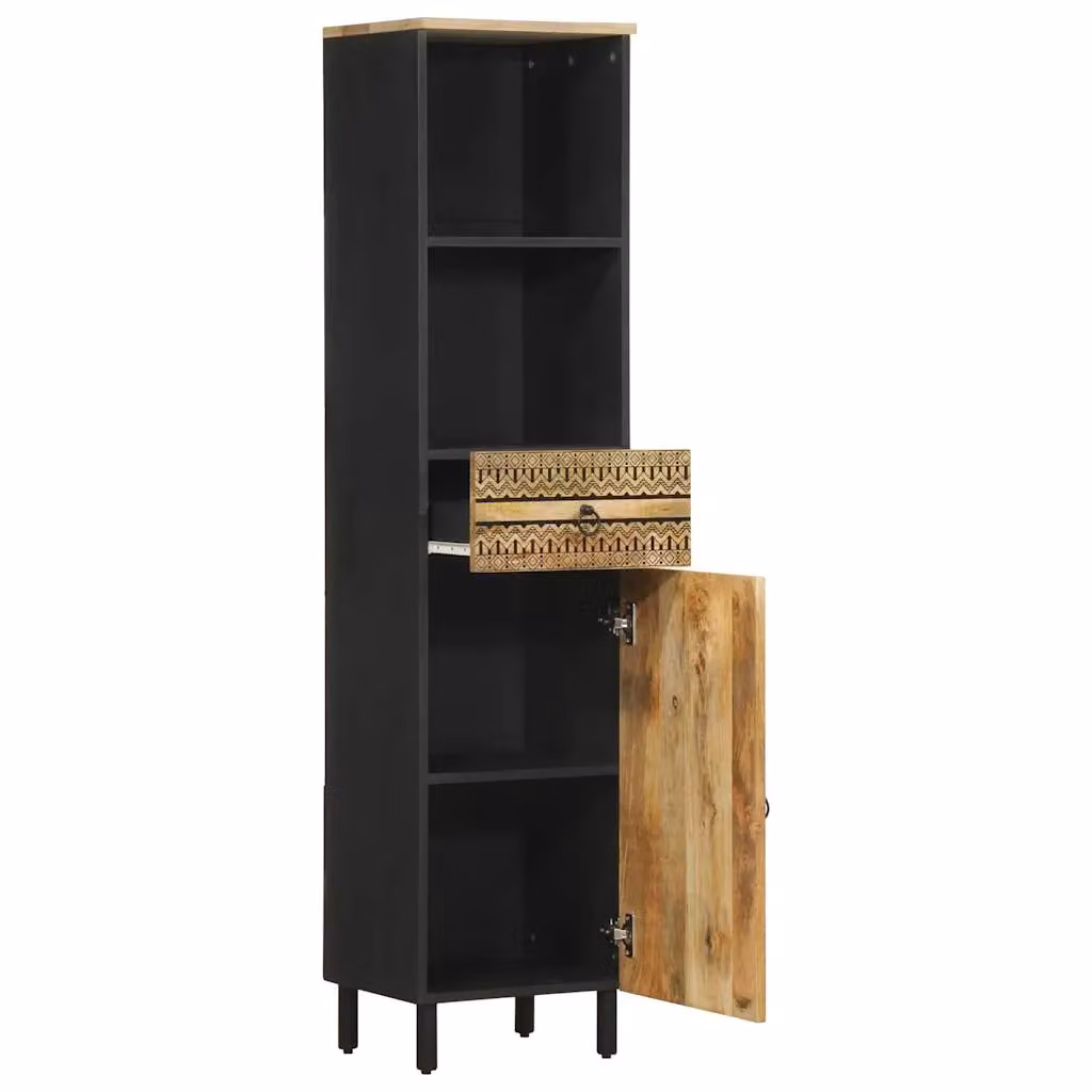 Berkfield Home Retro Mango Wood Bathroom Cabinet in Brown and Black, W/D/H: 38 x 33.5 x 160 cm – 2