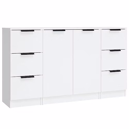 vidaXL Set of 3 White Engineered Wood Sideboards for Living Room Storage and Organisation
