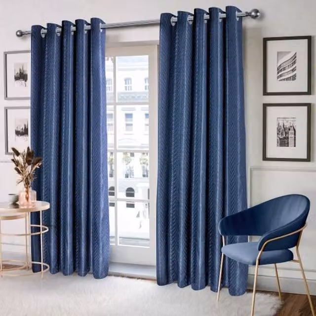 NewEdgeBlinds Blue Wave Woven Jacquard Eyelet Curtains, W: 137 cm, H: 168 cm