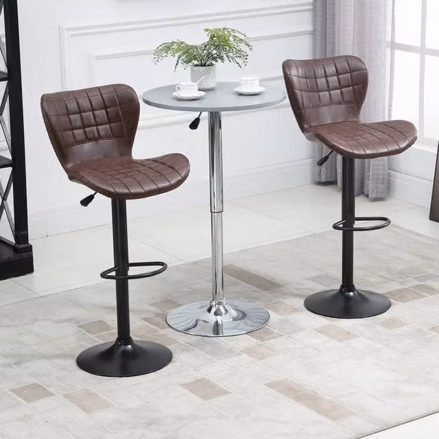 FORGEVIO Set of 2 Brown PU Leather Adjustable Height Swivel Bar Stools