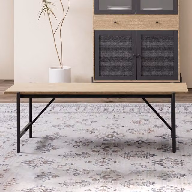 Livingandhome Industrial Wood and Metal Dining Bench in Black and Multicolour