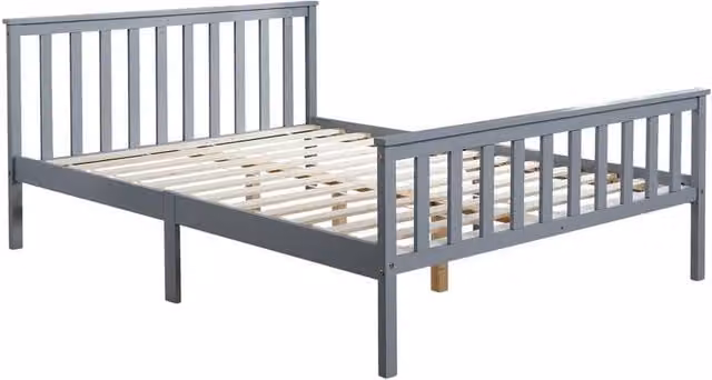 FORGEVIO Double Solid Pine Bedstead with Slatted Base, Grey, W/D/H: 140 x 200 cm
