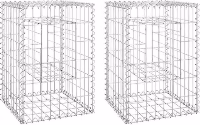 Berkfield Home Silver Iron Gabion Basket Posts, 2 Pack, W/D/H: 40 x 40 x 60 cm