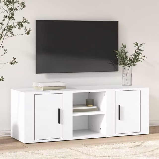 Berkfield Home Modern White TV Cabinet in Engineered Wood, W: 100 cm, D: 31.5 cm, H: 35 cm – 1