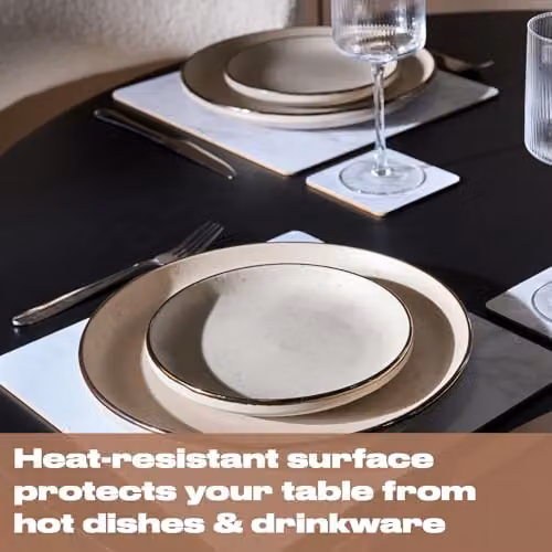 OHS White and Grey Marble Effect Placemat and Coaster Set, Non-Slip and Stain Repellent, W: 40 cm, D: 30 cm – 6