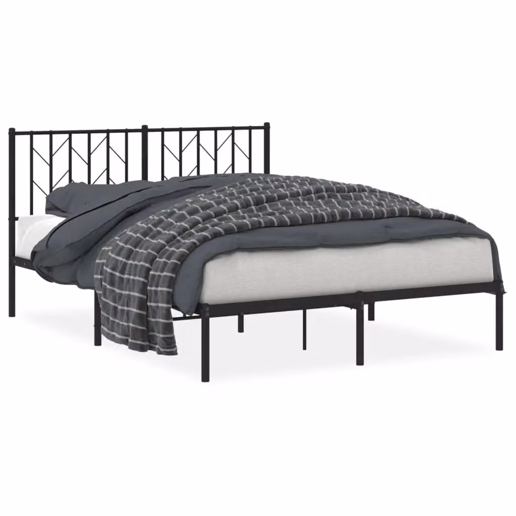 Berkfield Home Metal Bed Frame with Headboard, Black, W/D/H: 140 x 190 cm – 2