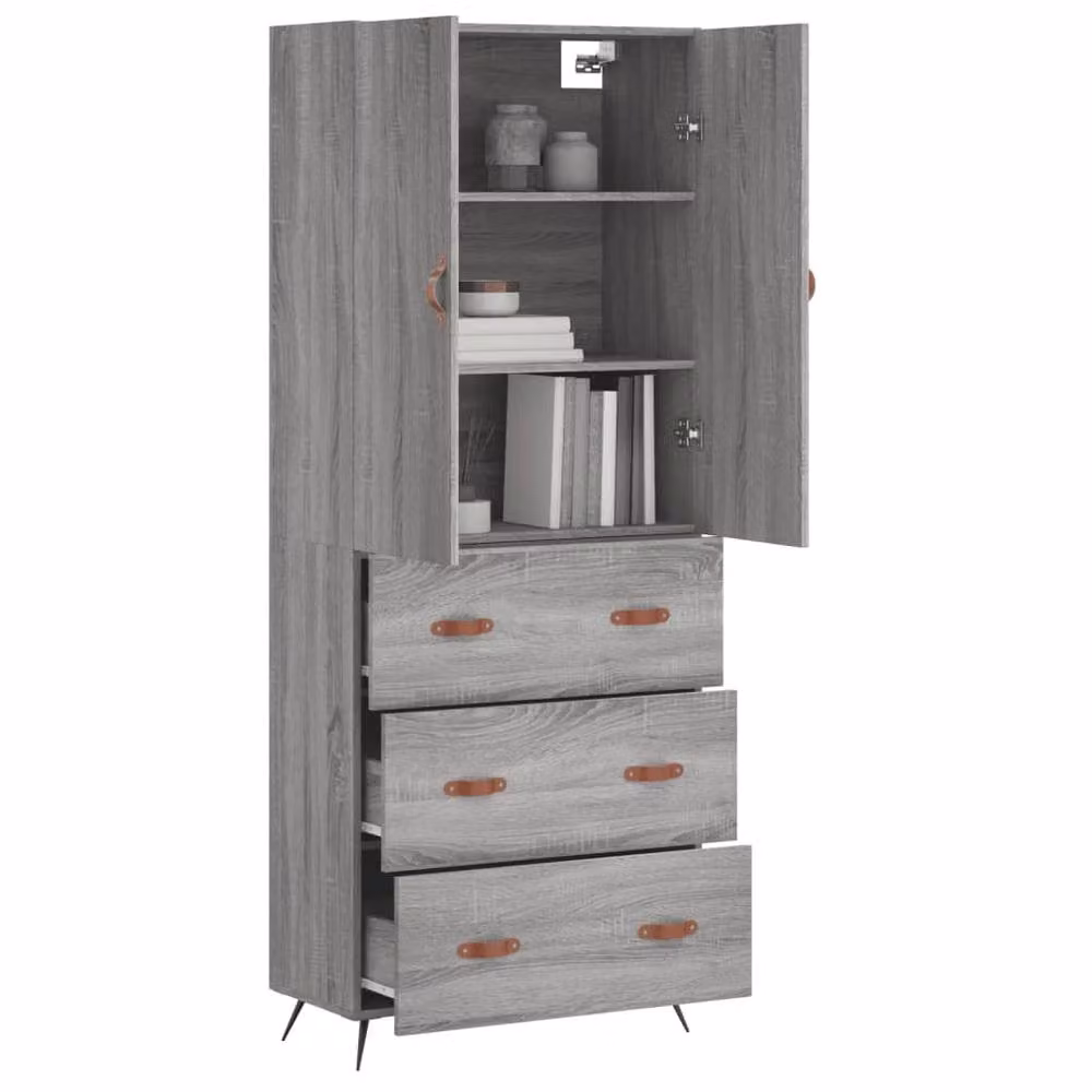 Berkfield Home Grey Sonoma Highboard with Hinged Doors and Internal Shelves, W/D/H: 69.5 x 34 x 180 cm – 2