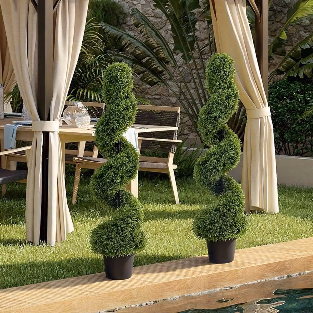 VOGREX Set of 2 Bottle Green Artificial Spiral Topiary Trees, Height: 120 cm – 7