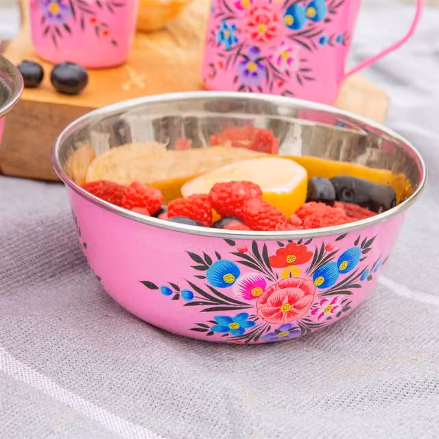 BillyCan Pink Floral Stainless Steel Cereal Bowl, Diameter: 21.5 cm